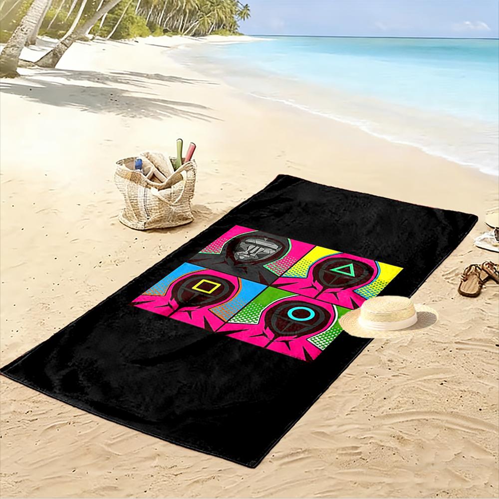 Hooded Figures with Geometric Symbols Beach towel quick-drying for travel outdoor sports jogging beach and swimming