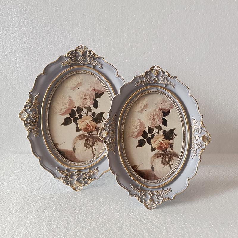 Европейский стиль резьба смоляная рамка овальная сделанная из старой фоторамки можно повесить на стену 6-дюймовая 7-дюймовая смоляная рамка фоторамка