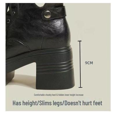 Стильные увеличивающие рост кожаные короткие ботинки для миниатюрных женщин, весна/осень 2025, мартинсы на толстой подошве в британском стиле