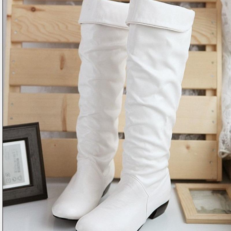 Повседневные полусапожки на низком каблуке, рыцарские сапоги на толстом каблуке с круглым носком, зимние женские сапоги больших размеров, пара женских кожаных сапог, создающих эффект «волосатости».