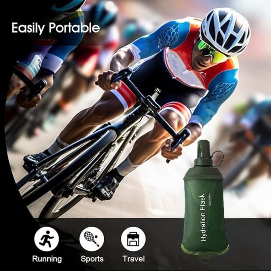TPU Collapsible Soft Water Bottle Flask Food Grade BPA Free Leakproof Foldable Outdoor Sports Hydration Bottle