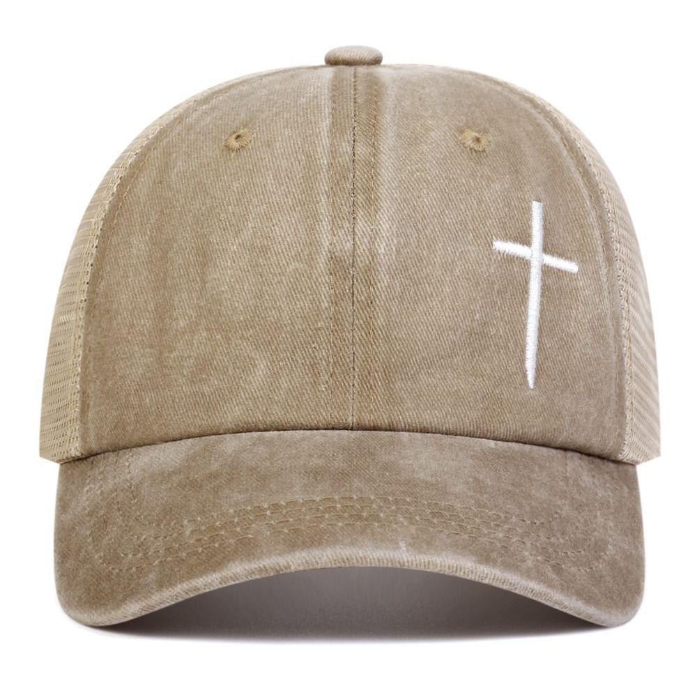 Breathable Cross Embroidery Hat with Mesh Peaked Cap Fashion Hip Hop Baseball Cap Outdoor