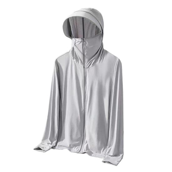 Солнцезащитная одежда Куртка мужская женская с капюшоном и длинным рукавом на молнии из ледяного шелка для защиты от ультрафиолета