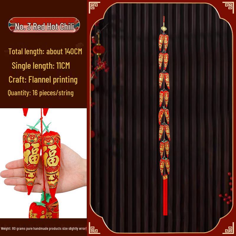 Новогодние украшения 2025 года - года Змеи: Подвески-мешочки с красным перцем чили «Фейерверк» на китайский Праздник весны