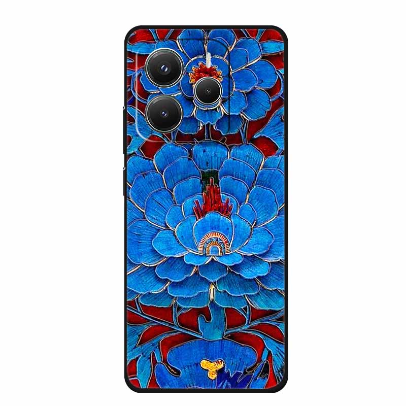 3D Emboss Case For Xiaomi Redmi Note 14 Phone Case Flowers Black Silicone Soft Back Cover Coque For Redmi Note 14 5G Global Case