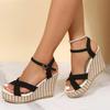 2025 New Casual Simple Versatile Wedge Thick-soled Round Toe Strap Sandals Fashion Roman Shoes for Women Heels Women