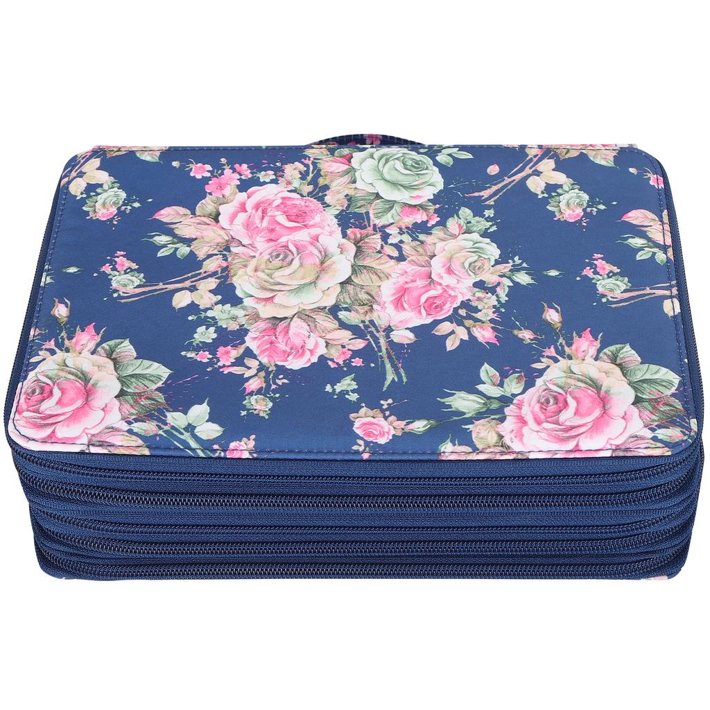 Pencil Case Rose Printed Multi Layer Zipper 252 Slots Portable Pen Holder Storage Pocket