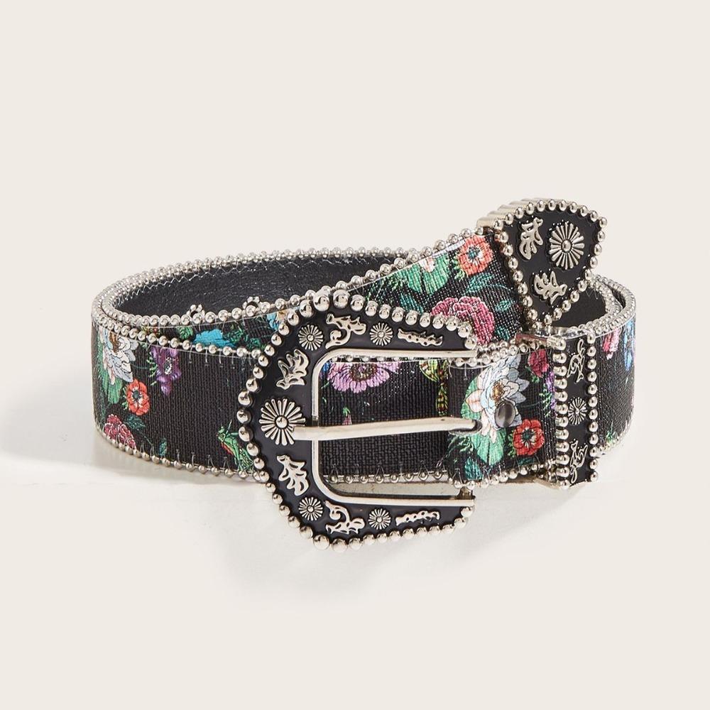 Flower Floral Belt Printed Retro Waistband Personality PU Leather Waistband  Party