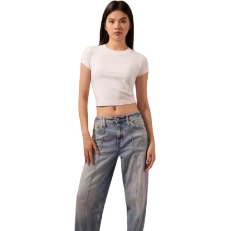 Calvin Klein SS23 Футболка с круглым вырезом и буквенным принтом Женские топы Белые J221172-YAF