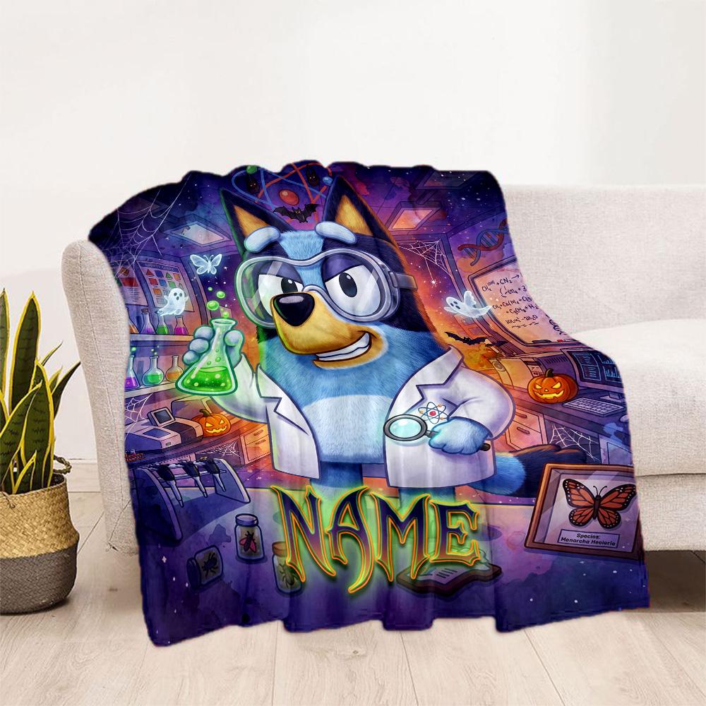 Halloween Bluey Party Personalized Name Blanket Cozy Personalized Blanket Ultra-Soft for Livingroom Seaside Living Room Chair Ideal for All Seasons