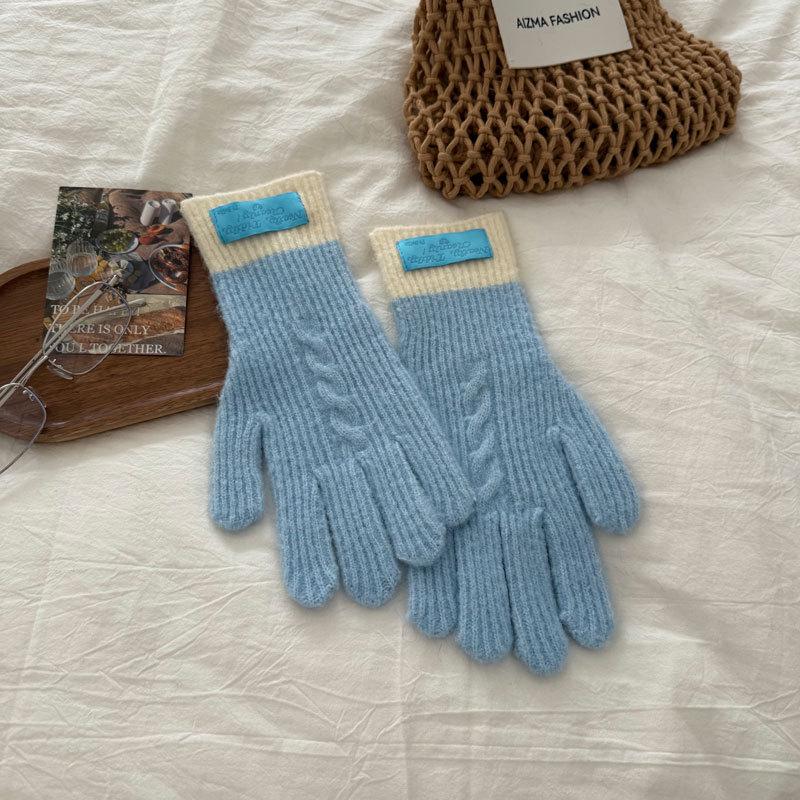 Женские длинные перчатки крупной вязки с цветными блоками для осени/зимы - Теплые, Защищающие от холода, Утепленные, для защиты рук при езде на велосипеде