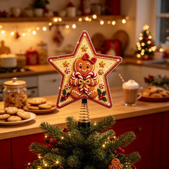 Unique Christmas Tree Accessories DIY Topper Star Kit with Faux Pearl & Rhinestone Materials, Santa Snowman Reindeer Glittering Decor Angel