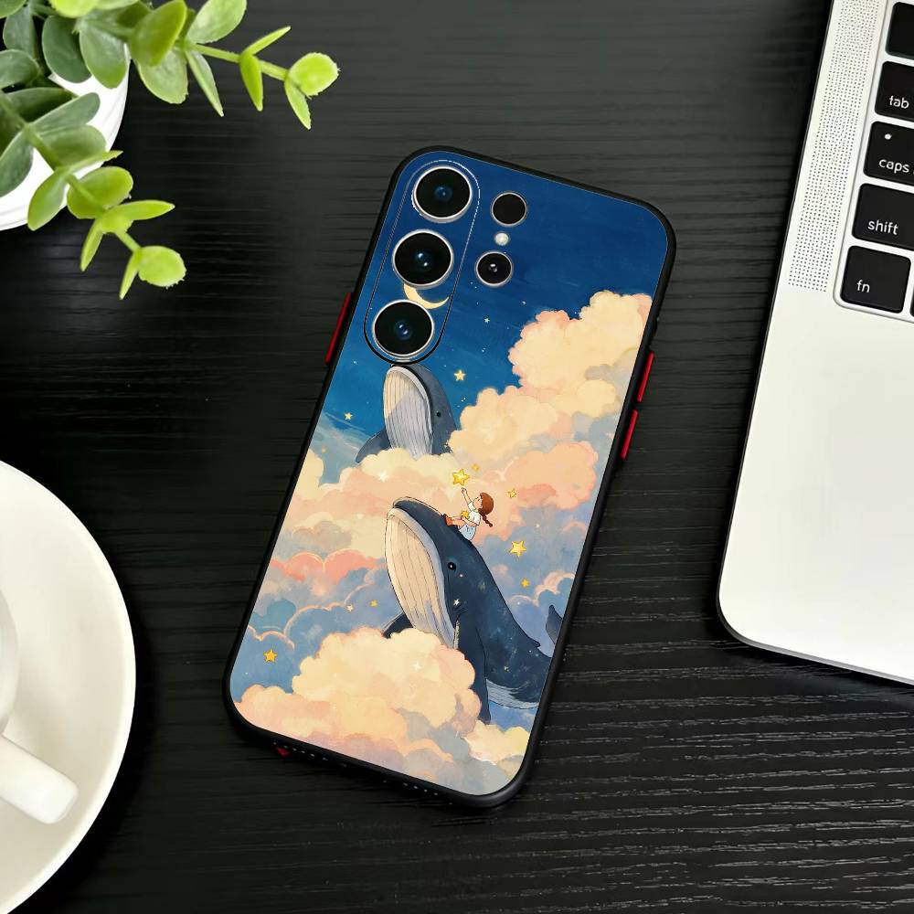 Чехол для телефона Whale Fall-Art для Samsung S26, S25, S24, S23, S22, S21, S20, Ultra, Plus, FE Черный Мягкий Чехол