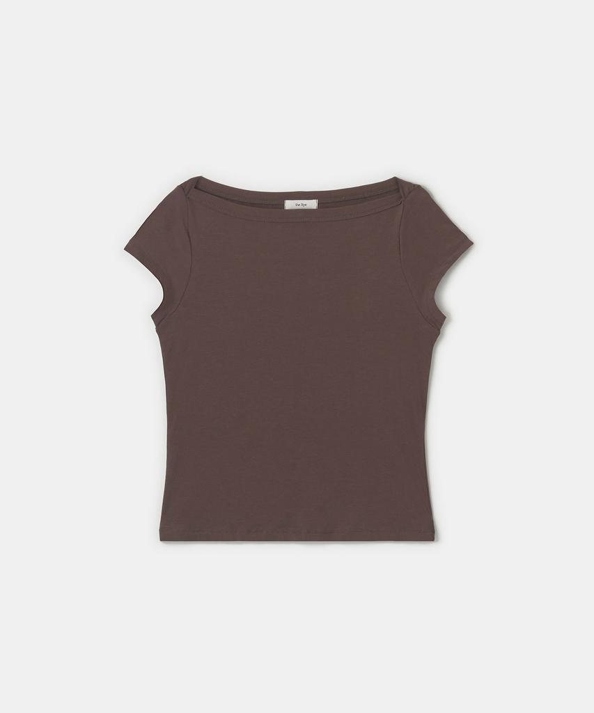 THERYE Boat-Neck Shoulder T-Shirt(Brown)