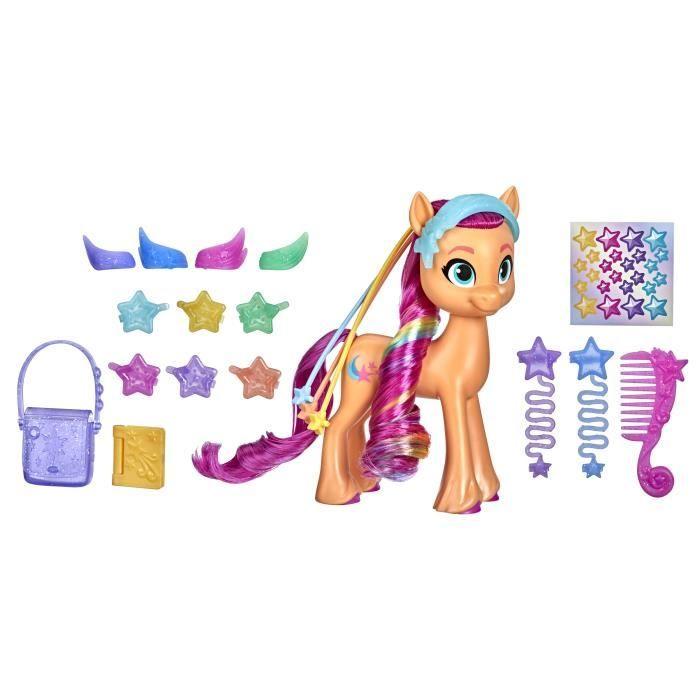 MY LITTLE PONY - A New Generation - Sunny Starscout Crinière arc -en -ciel - poney orange 15 cm - tresse surprise - 17 accessoires