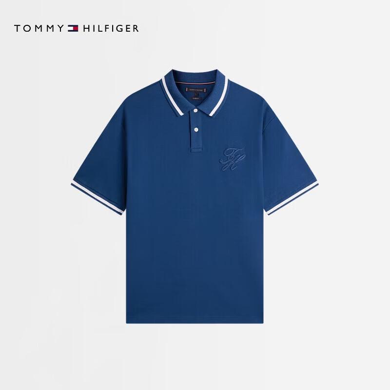 Tommy Hilfiger Мужская фактурная хлопковая вышитая свободная футболка-поло с коротким рукавом
