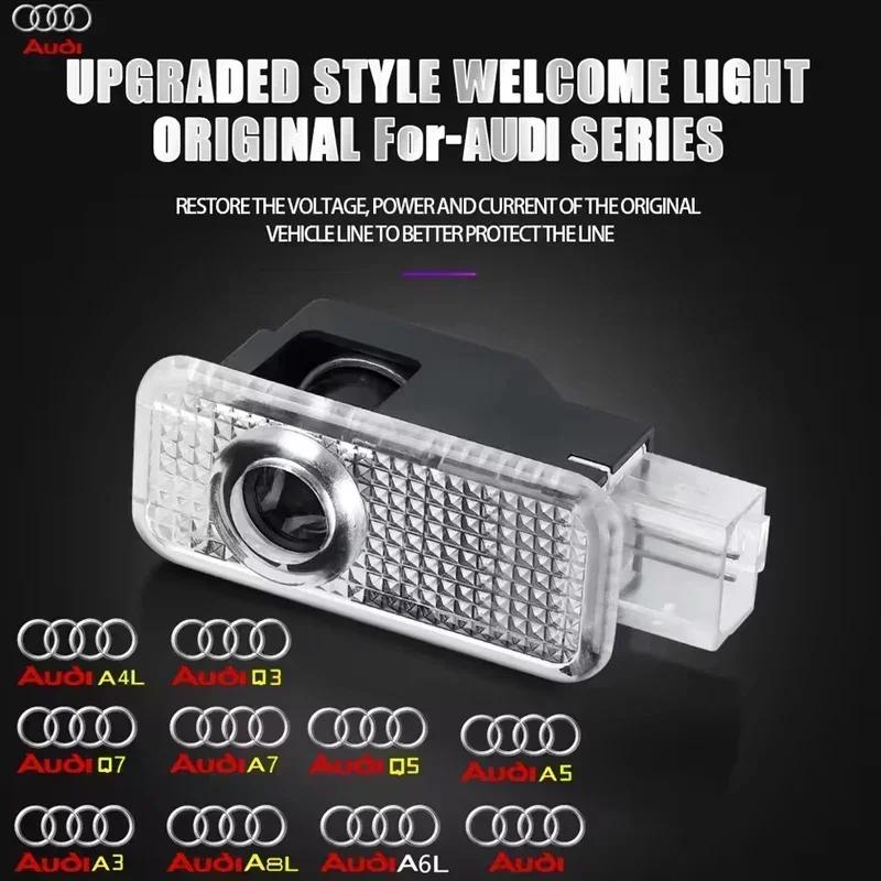 For Audi 2pcs Car HD Projector Lamp LED Door Welcome Light Sline Quattro RS S4 S5 S6 S7 S8 A3 A4 A5 A6 A7 A8 Q7 RS5 RS6 RS7