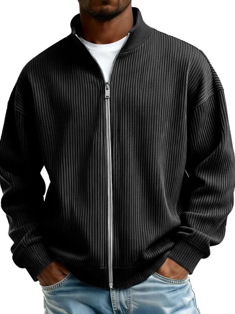 Men's Full Zip Hoodie Jacket Half Zip High Collar Chunky Knit Pullover Casual Warm Outerwear Fall Winter