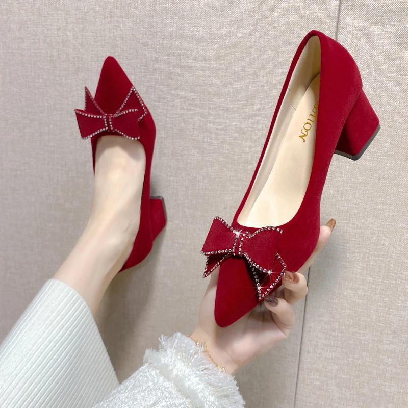 Fashion Women's Slip On High Heels Shoes Fashion Pointed Toe Bow Shoes Casual Large Size Comfort Platform Sandals White Female Footwear