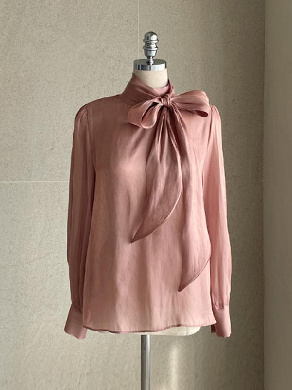 Korean Fashion Ribbon Satin Bow Tie Collar Women Shirt Spring Autumn Long Sleeved Top Office Elegant Loose Casual Simple Blouse Female Clothes 3143