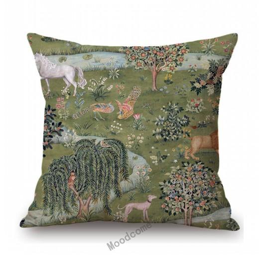 Navy Blue Delft Blue Toile De Jouy Pattern Design Royal Elegant Home Decorative Sofa Throw Pillowcase Cotton Linen Cushion Cover