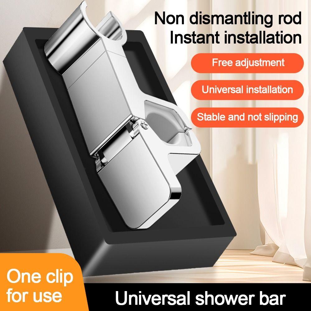 Adjustable Shower Head Holder Round Pipe Riser Rail Bracket Portable Sprayer Fixed Base