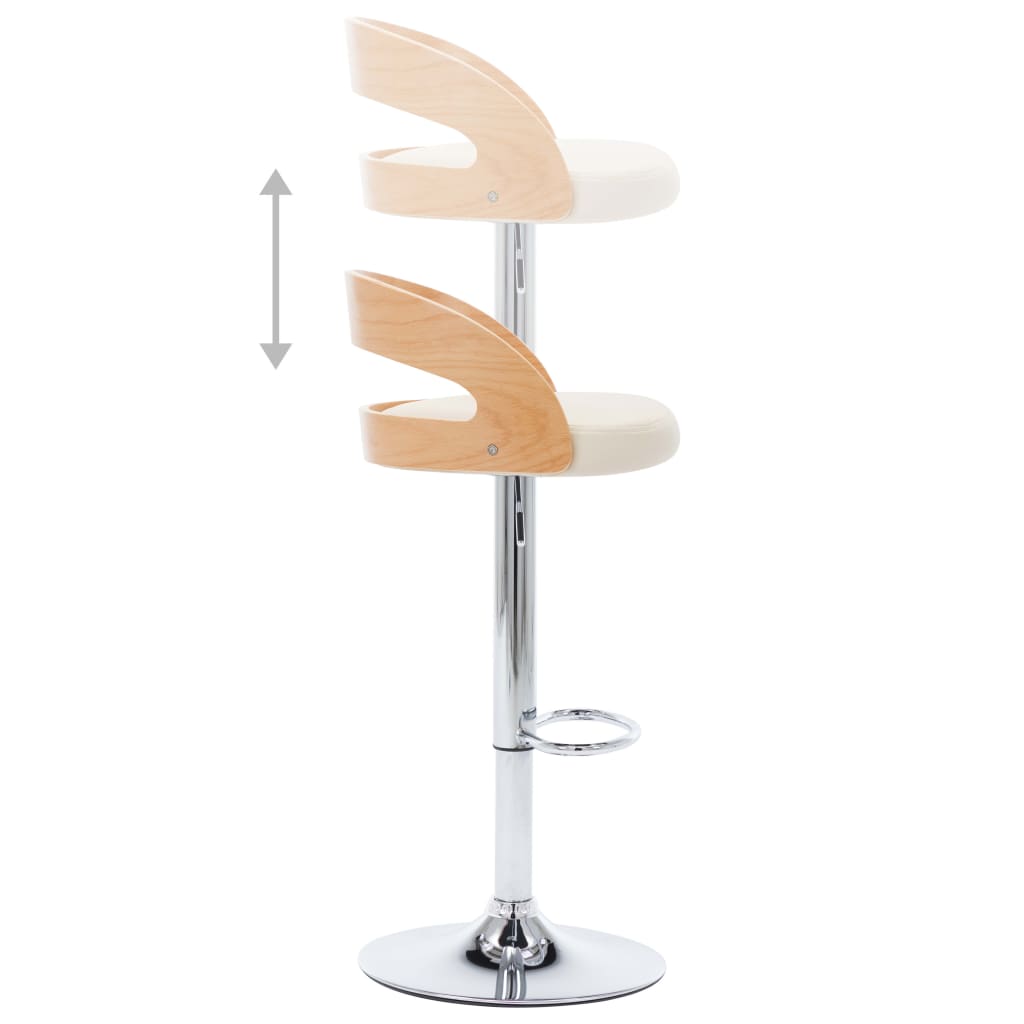 Bar Stool Set 2 pcs Cream White Faux Leather and Bentwood