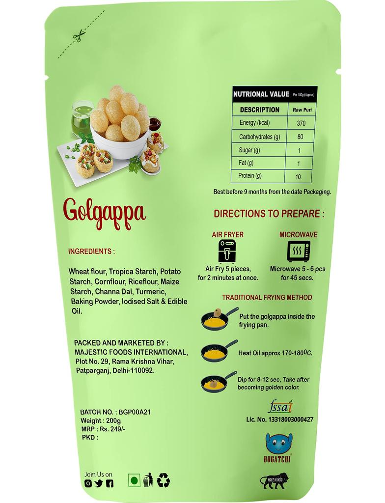 BOGATCHI Pani puri packet ready to eat - Fry or Bake in Microwave | instant pani puri pellets | Golgappe Packet Readymade | pani poori | Pani Puri