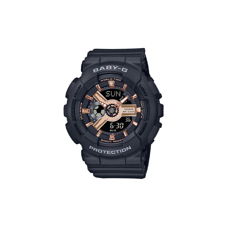 Casio Серия Baby-G Светодиодные Водонепроницаемые Кварцевые Часы Ремешок из Смолы Женские часы Черные BA-110XRG-1AJF
