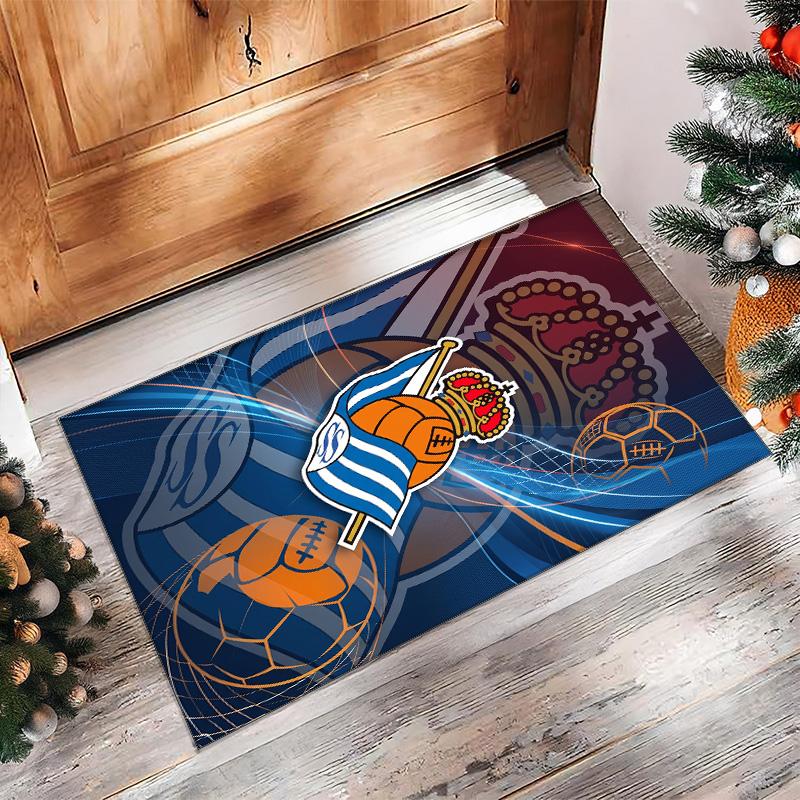 Real Sociedad FC Soccer Football Pattern Soft Area Rug Non Slip Indoor Floor Carpet Sports Decor Mat for Bedroom