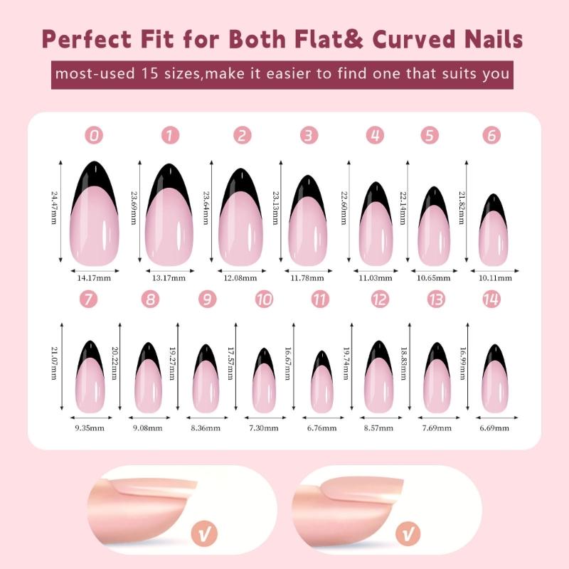 150 шт. Черные французские гелевые типсы для ногтей, короткая форма "гробик", накладные ногти, короткие для женщин, искусственные ногти, 15 размеров
