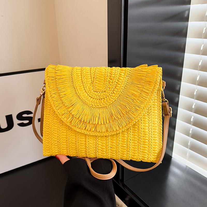 Клатч из рафии, женская модная соломенная сумка для ужина с кисточками, женская летняя повседневная сумка для отдыха, женская большая сумка через плечо