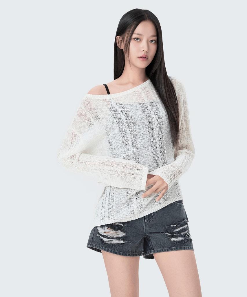 MIXXO See-Through Cable Loose Fit Long Sleeve Knit_Miwkag642T