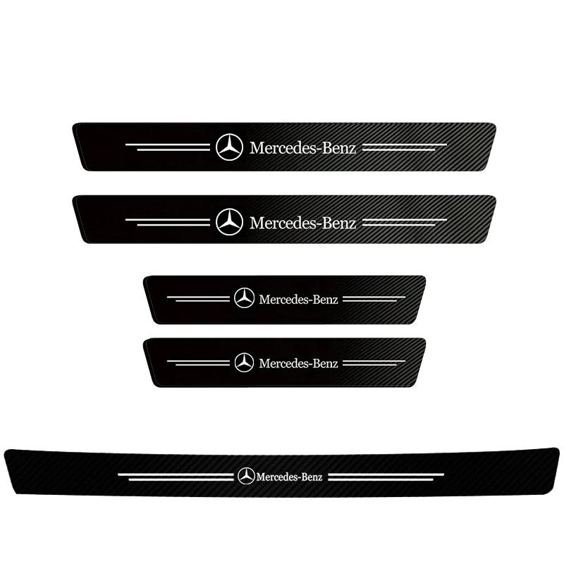 WAK3 1/4/5Pcs Carbon Fiber Car Door Sill Protector Stickers For Mercedes Benz CLS A200 GLK CLK A260 GLC Interior Mouldings MKTTZ-BENN
