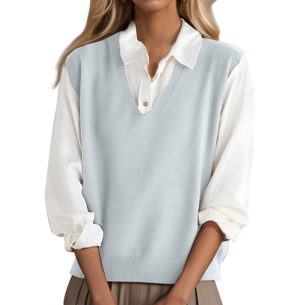 Fashionable Girls V-neck Knitted Vest All-match Waistcoat Temperament Casual Sweater