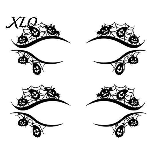 Removable Face Tattoo Stickers 2 Pairs Halloween Eye Stickers, Waterproof Temporary Decals with Water Transfer Skin Pumpkin Bat Spider Web, Easy Apply