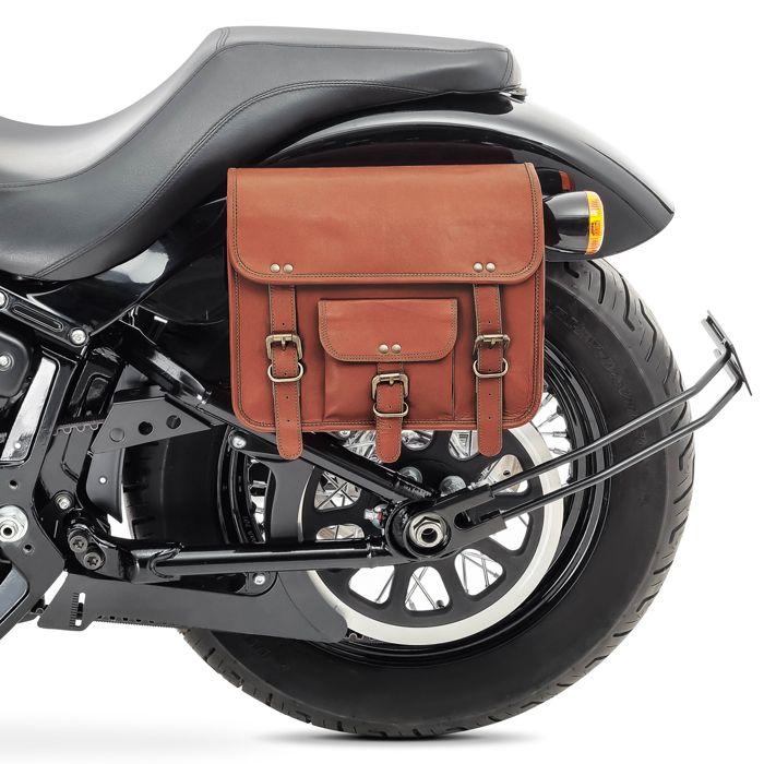 Set 2x Sacoche cavalière moto + support lateral SV1 marron