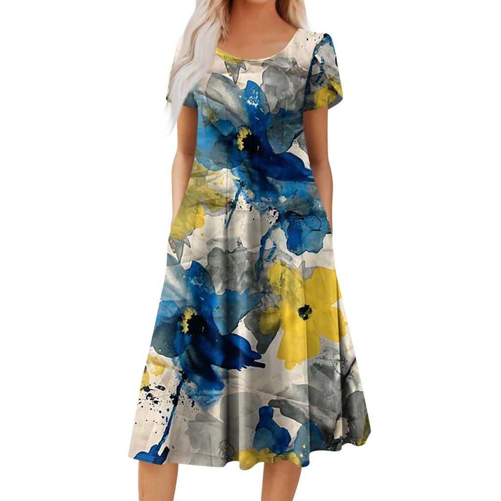 Женское повседневное модное платье миди с круглым вырезом и коротким рукавом, модное свадебное платье для гостей