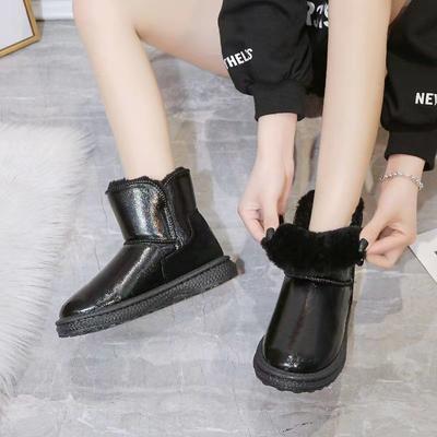Женские туфли из плоской водонепроницаемой кожи с круглым носком, плюшевые теплые ботильоны, новинка 2025 года, шикарные и элегантные зимние женские сноубутсы