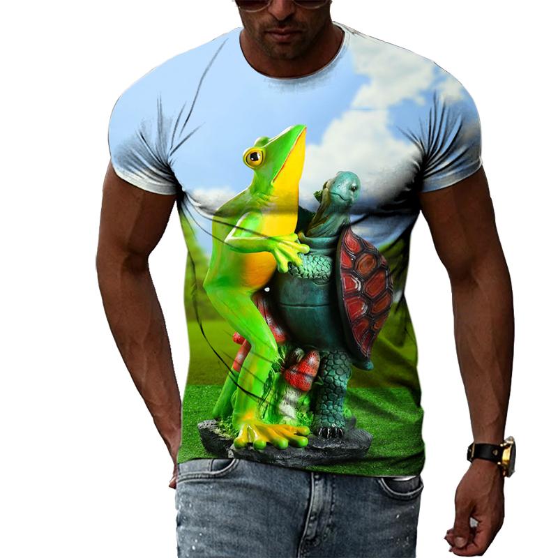 Hip Hop Funny Frog Summer New Men's Personality T-Shirt 3D Printing Creative Trend Short Sleeve Fashion Casual Round Neck Shirt