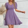 Женское летнее мини-платье с V-образным вырезом, короткими рукавами и свободным подолом, однотонное
