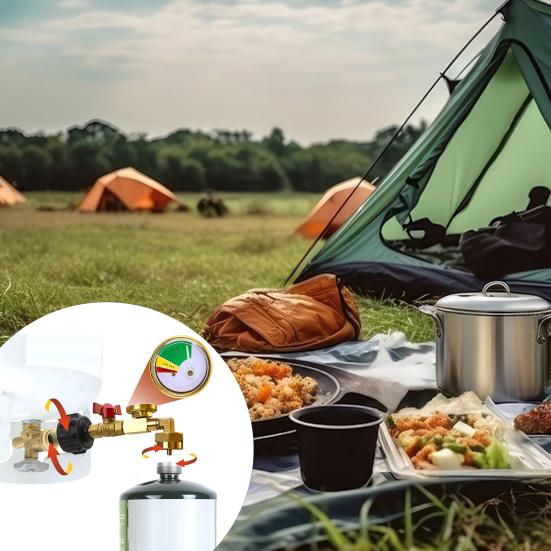 Адаптер для заправки бензобака с клапаном и манометром. Взрывозащищенный латунный клапан для заправки газа. Конвертер бензобака для баллона.