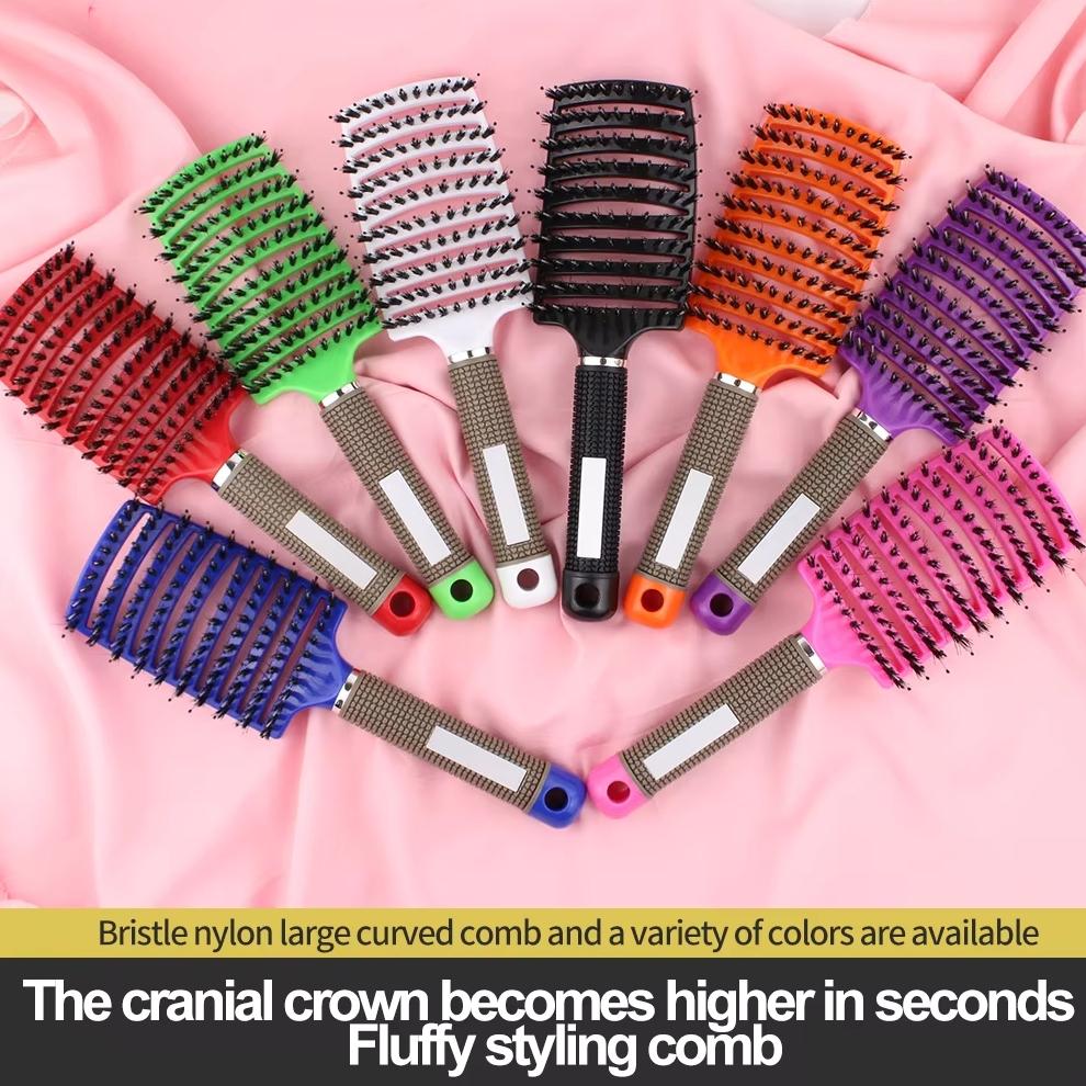 Scalp Massage Comb Bristle Nylon Rubber Handle Vent Detangle Brush for Curly Hair Women & Men Hairdressing Tools
