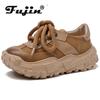 Fujin 5cm 2024 Summer Spring Vulcanize Ankle Boots Autumn Breathable Shoes Suede Cow Genuine Leather Women Comfy Chunky Sneaker