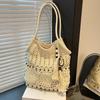 Женская вязаная хлопковая сумка с кисточками - Повседневная пляжная сумка на плечо для отпуска