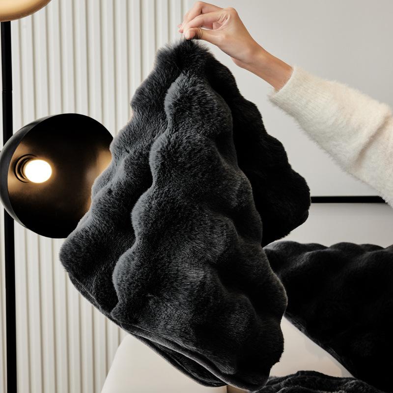 Winter Thickened Rabbit Plush Sofa Cushion Solid Colour Warm Sofa Cover Non-Slip Living Room Decorative Sofa Soft Backrest Towel