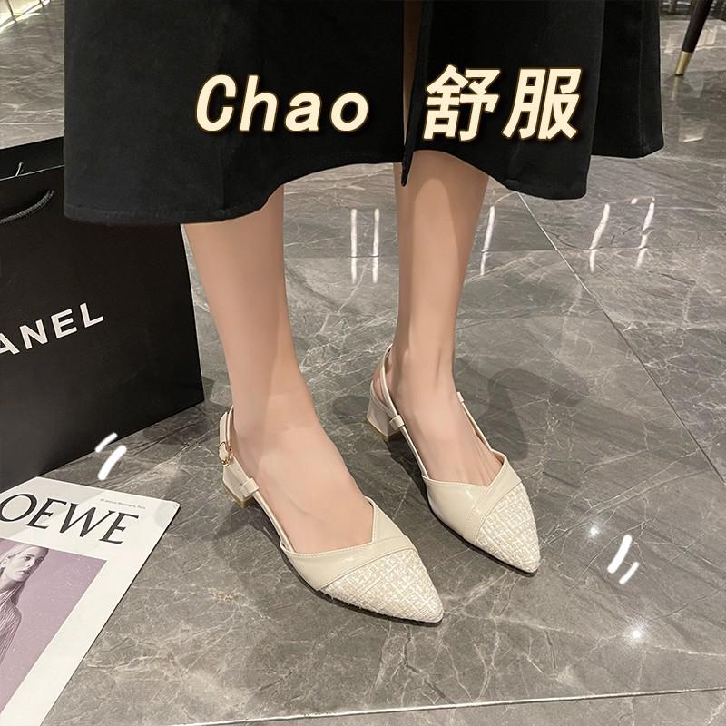 Xiaoxiangfeng Bag Head Thick Heel Single Shoes Female Pointed Head Spring 2025 New Rear Empty High Heels Fairy Versatile Sandals