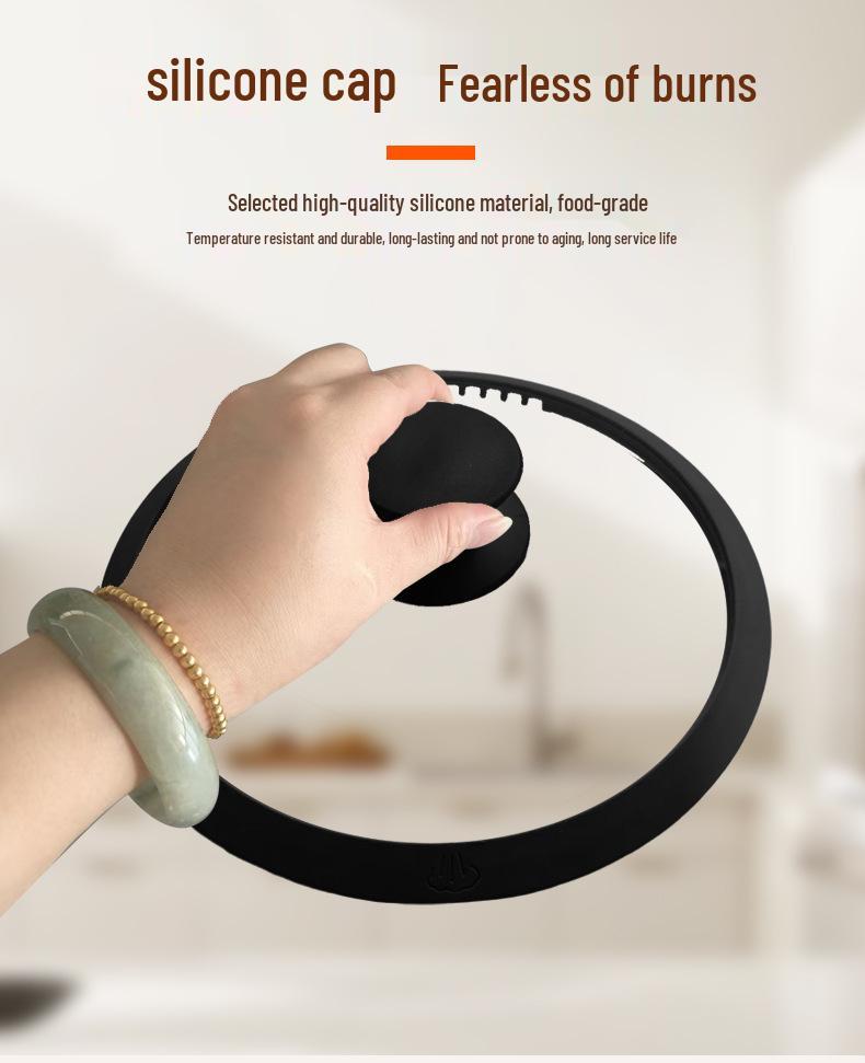 Прозрачная стеклянная крышка для приготовления пищи с силиконовой противоожоговой ручкой, термостойкая и ударопрочная, для сковородок.