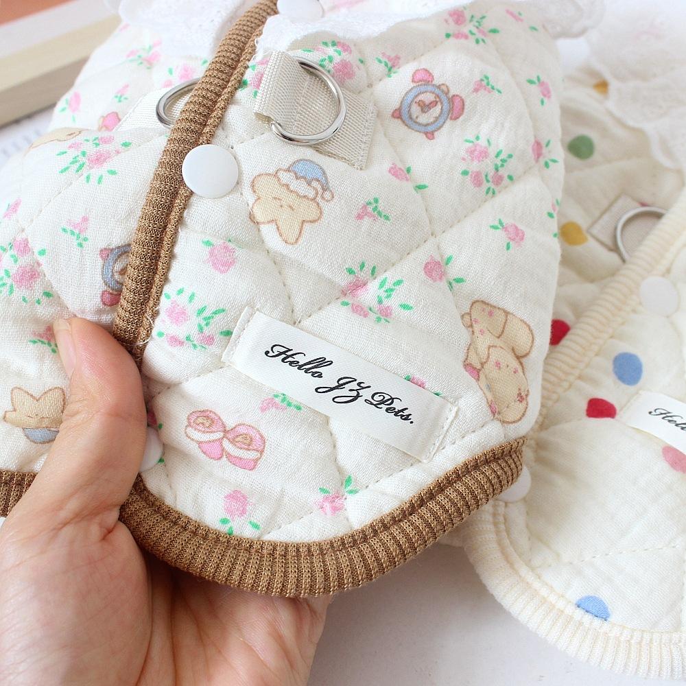 Autumn and winter cotton yarn thickened pet lace vest cat clothes loungewear teddy than bear dog warm padded cotton