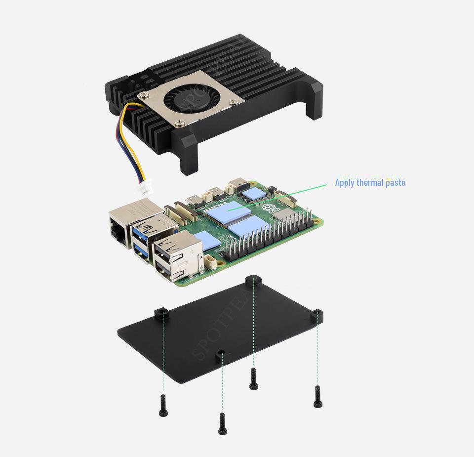 Raspberry Pi 5 Aluminum Alloy Heat Dissipation Case with Radial Blower Fan